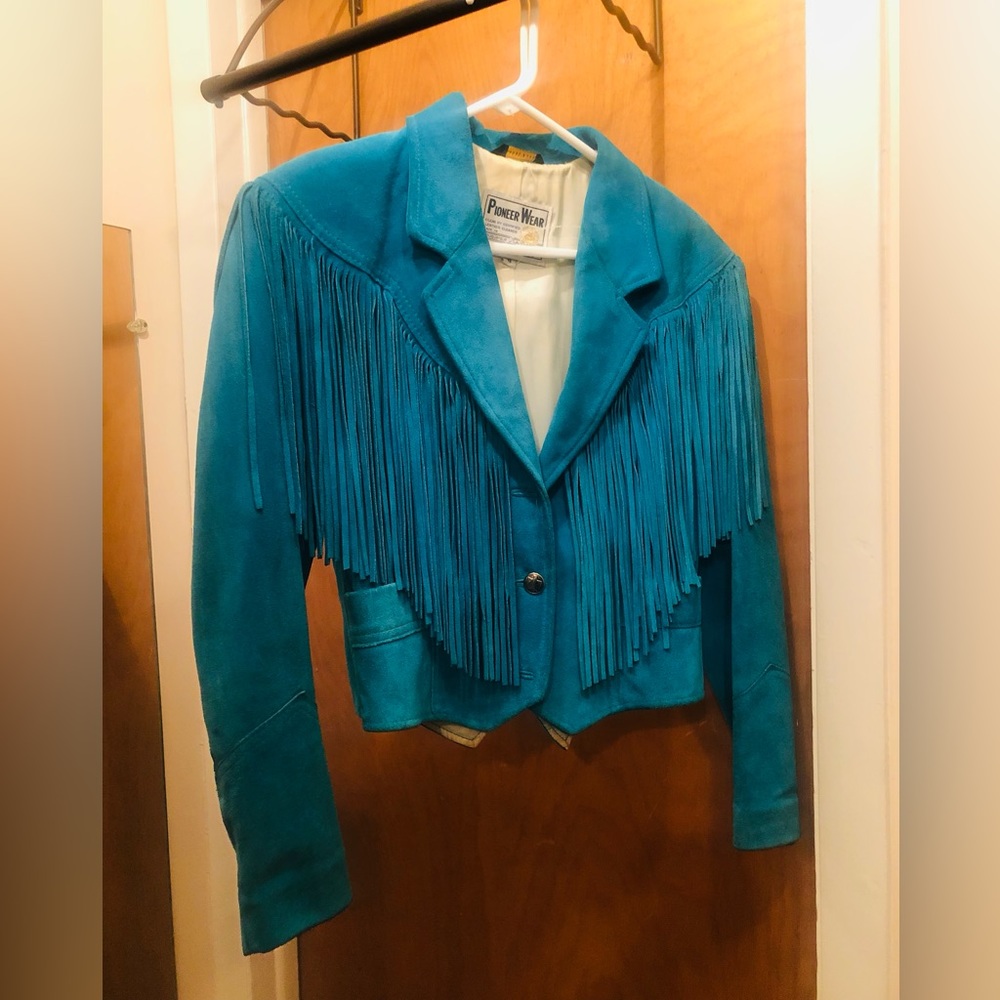 Teal Fringed Suede Jacket